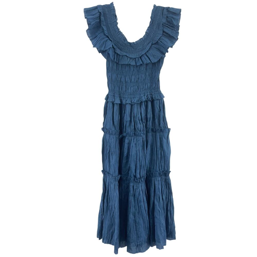 Sea New York Blue Ruffled Tiered Maxi Dress